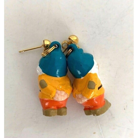 SNOW WHITE Seven Dwarfs "Bashful" 1" Dimensional Earrings Gold Tone - Picture 4 of 5